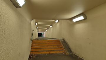 Eerie yellow lighting in an underpass